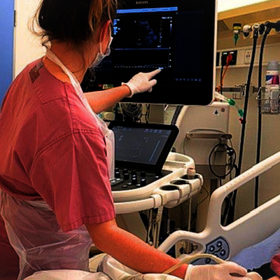 Frau Stange führt eine Sonografie durch